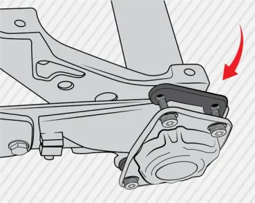Preview: ang:  EMPI hat diese Spacer am CAD-System entwickelt und lässt sie für eine absolut makellose Passgenauigkeit aus hochwertigem 1018-Stahl laserschneiden. Eine robuste, schwarze Beschichtung schützt die Bauteile dauerhaft vor Korrosion. Das Kit enthält zud